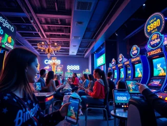 Engaging scene of players enjoying diverse games on the 888b.rodeo online gaming platform with vibrant visuals.