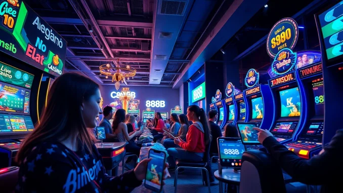 Engaging scene of players enjoying diverse games on the 888b.rodeo online gaming platform with vibrant visuals.