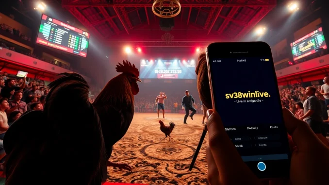 Exciting live cockfighting event showcasing sv368win.live with digital betting interfaces.