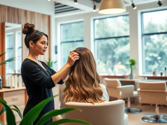 Expert stylist applying highlights at addendum salon in a welcoming atmosphere.