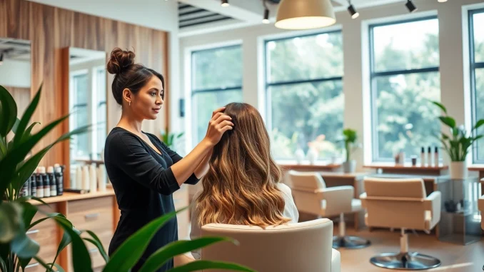 Expert stylist applying highlights at addendum salon in a welcoming atmosphere.