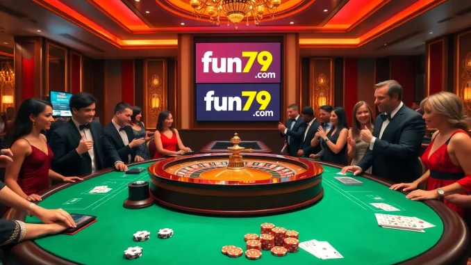 Engaging game scene at fun79 com showcasing roulette and poker activities in an elegant casino setting.