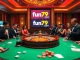 Engaging game scene at fun79 com showcasing roulette and poker activities in an elegant casino setting.