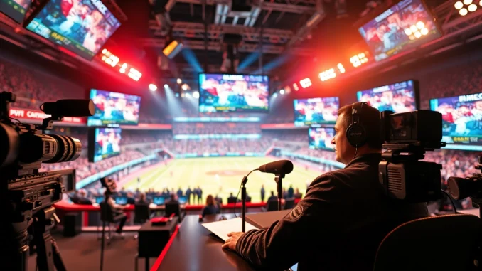 Engaging sports broadcasting studio showcasing live event commentary and action.