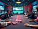 The lively casino scene at w88.nyc featuring a Baccarat game and sports betting atmosphere.