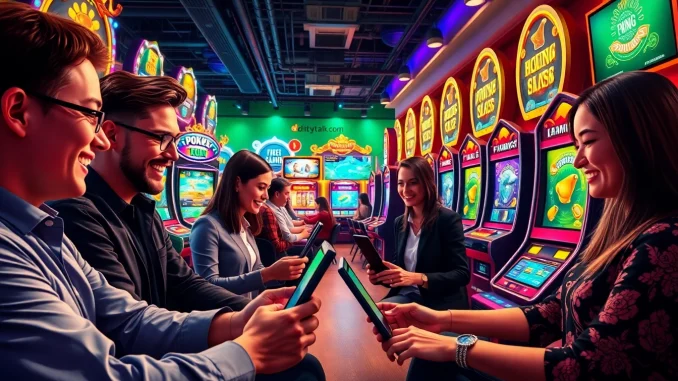 Engaging online gaming scene featuring dittytalk.com players enjoying vibrant poker and slot games.
