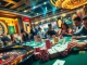 Exciting scene at Nhà cái 33win casino with roulette, poker chips, and engaged players.