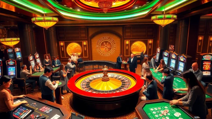 Excitement of gambling at s8 org with roulette, poker tables, and vibrant slot machines.