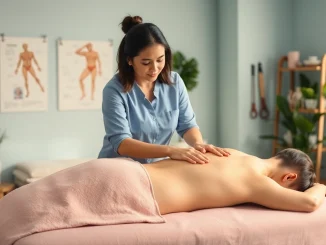 Myofascial release session showcasing a therapist applying gentle pressure to a client's back in a serene environment.