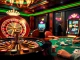 Experience the excitement of trang chủ nohu90 with a thrilling casino scene featuring roulette, poker, and slot machines.