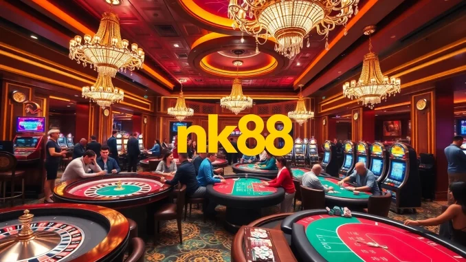 Engaged players enjoying vibrant games at nk 88 casino, featuring roulette and poker.