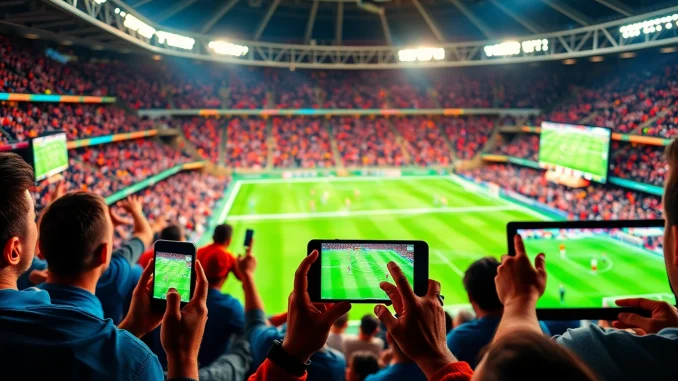 Liveliness of Luong Son TV's football streaming experience on multiple devices, showcasing fans engaged in the match.