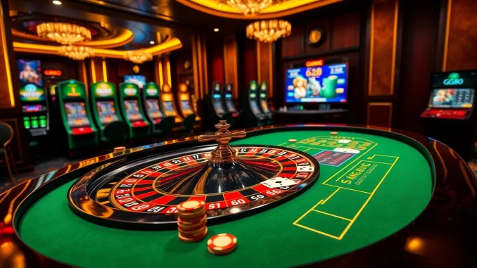 Experience the thrill at GG88's luxurious gambling table, featuring high-stakes roulette and vibrant casino elements.